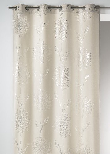 Homemaison Home Maison 09405  8-AL karnisz na płótnie, Poly bawełny, zadrukowane, z oczkami, okrągły, naturalny CM/140 x 260 cm, w kolorze srebrnym 09405-8-AL Ecru