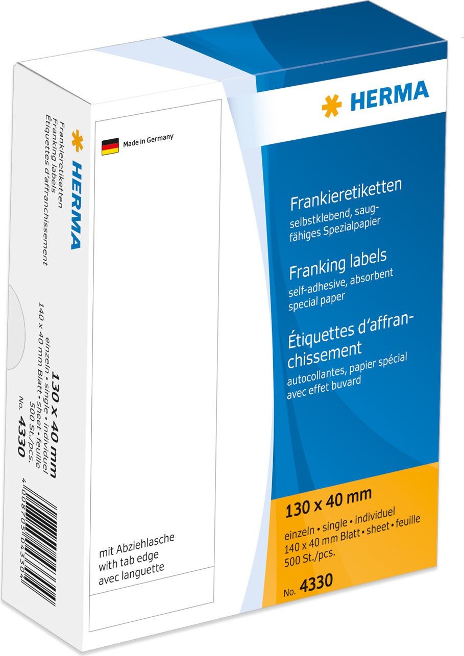 Herma Frankieretik. einzeln mit Abziehl. 130x40 mm 500 St. - 4330