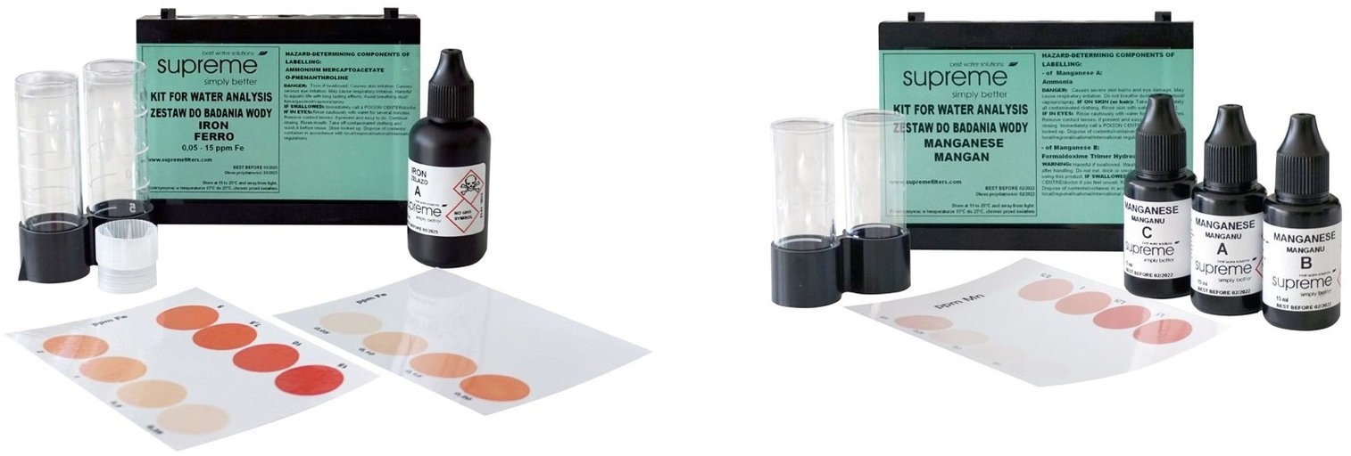 Supreme Zestaw profesjonalnych testerów kropelkowych na żelazo i mangan Zestaw testerów żelazo + mangan