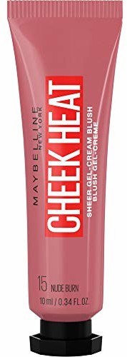 Maybelline New York Cheek Heat Blush, róż, żelowa formuła pigmentów na bazie wody, błyszczące wykończenie, nr 15 Nude Burn