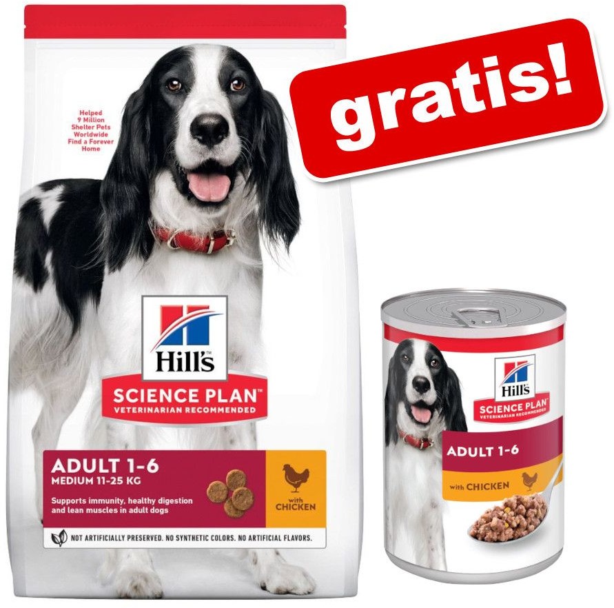 Hills Science Plan Duże opakowanie Science Plan + karma mokra 6 x 370g gratis! Adult 15 Large z kurczakiem 14 kg + Adult Kurczak 6 x 370 g