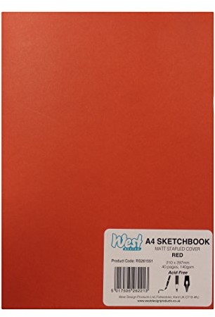 West Design West wzór rs261551 1 szkicownik formacie DIN-A4, łączone zszywkami, matowa, malowanie, rysowanie i pisanie, czerwony RS261551