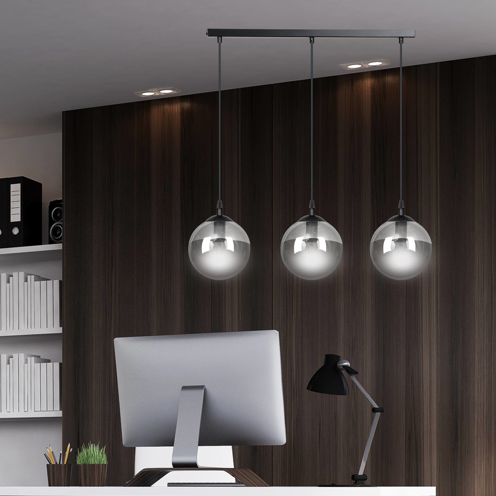 EULUNA Lampa wisząca Glassy 3-pkt. prosta, grafitowa