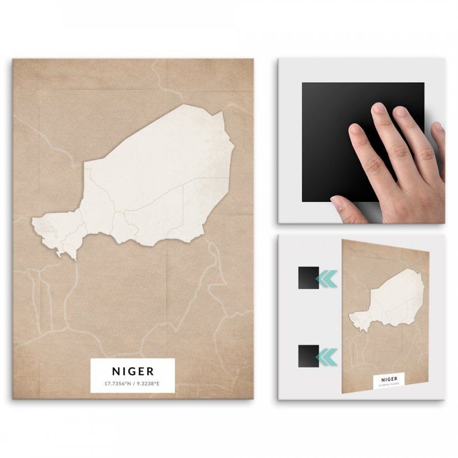 Pix4home Plakat metalowy Mapa Vintage Niger M POS-M-04349