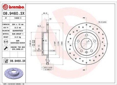 BREMBO Tarcza hamulcowa 08.9460.3X