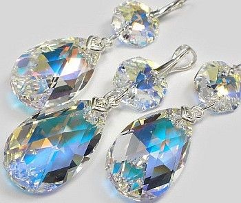 Arande SWAROVSKI piękny długi komplet SREBRO 28mm AB 1231338616
