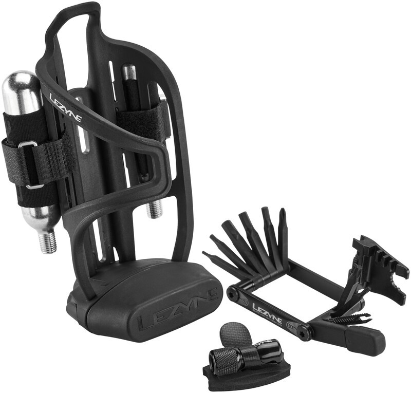 top LEZYNE Tubeless Flow Bottle Cage with CO2 Holder + Loaded Cartridges, czarny 2021 Uchwyty 452100064