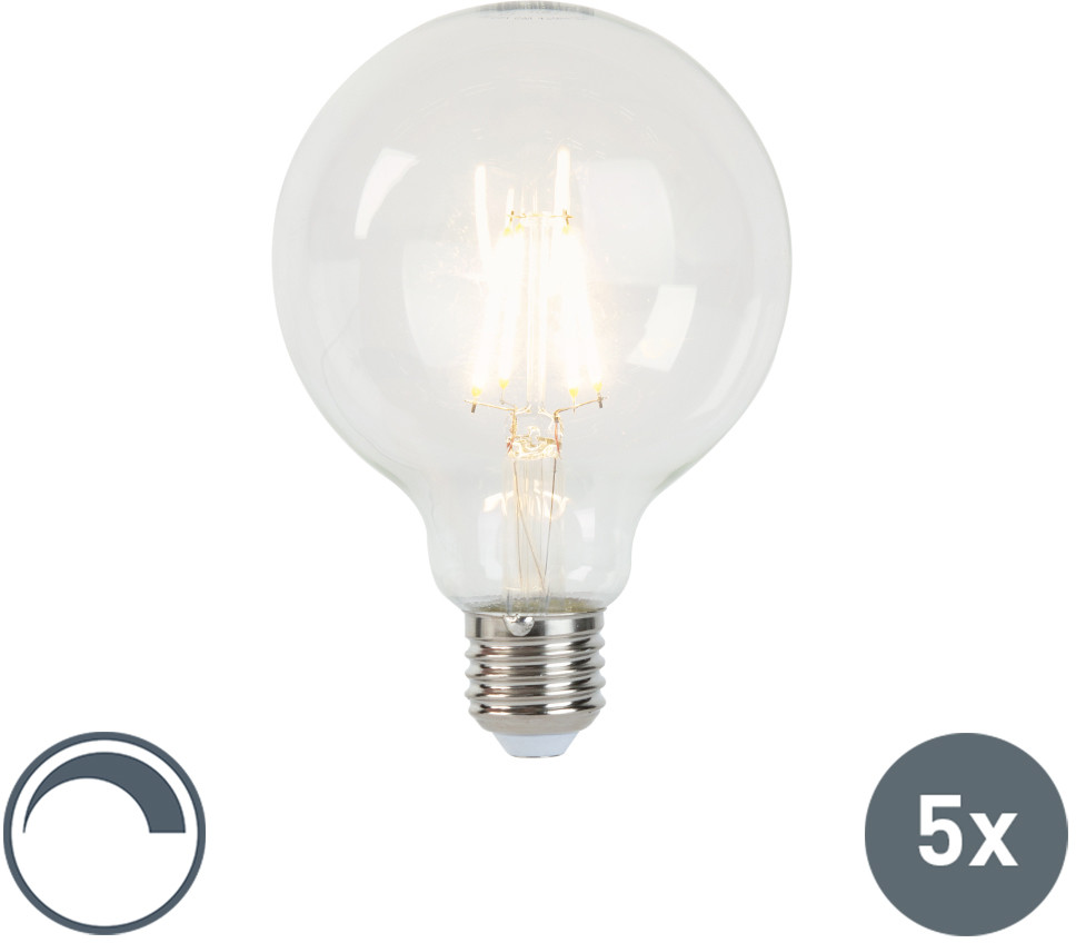 LUEDD LUEDD Zestaw 5 żarówek LED filament E27 5W 470 lumenów G95 ściemnialna przezroczysta 02244