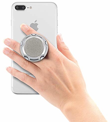 HR imotion Jumpop Glamour wysuwany uchwyt do urządzeń mobilnych / smartfonów [samoprzylepny I kompatybilny z uchwytami magnetycznymi I Do dużych i małych rąk I funkcja stojaka] - srebrne iskry 70310733