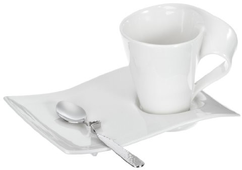 Villeroy & Boch NewWave Caff cappuccino zestaw/zestaw usługi o nowoczesnym designie z białej porcelany premium/nadaje się do mycia w zmywarce do naczyń/1 X (6-częściowy) 10-4412-7611