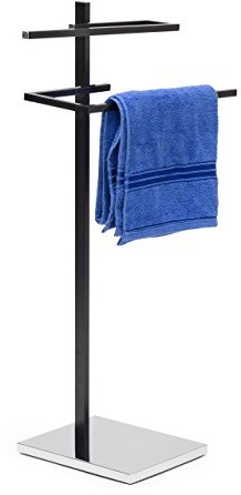 Relaxdays stojak na ręczniki, z 2 drążkami w kształcie litery U, wymiary: wys. 82 × szer. 44 × gł. 28 cm, z prostokątną podstawą, z matowej stali chromowanej, kolor czarny 10020131