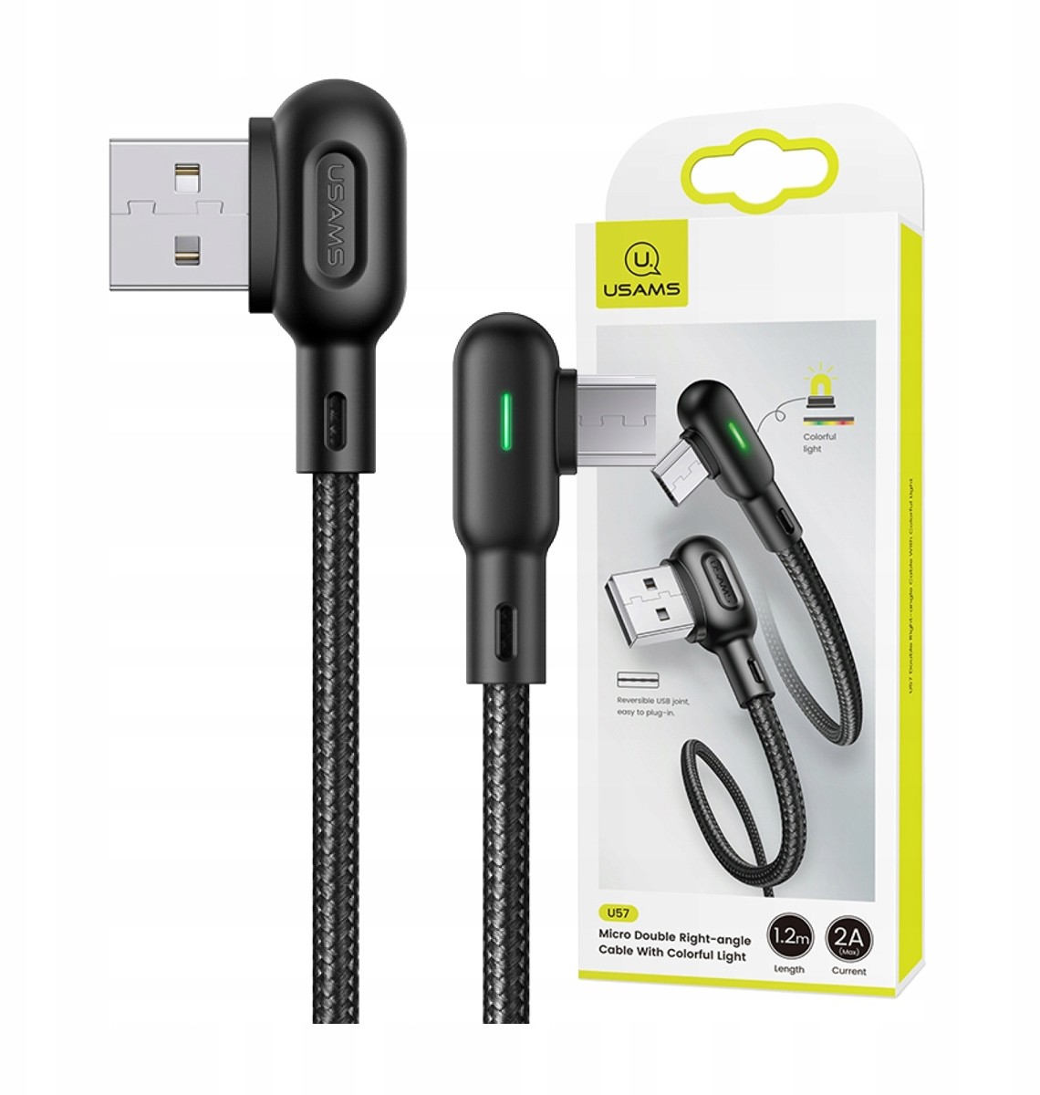 USAMS Kątowy Kabel Micro-usb W Oplocie 1.2M 2A