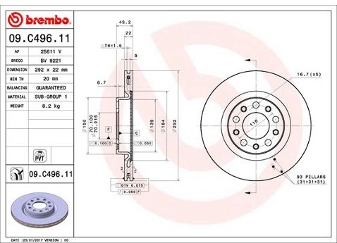 BREMBO Tarcza hamulcowa 09.C496.11
