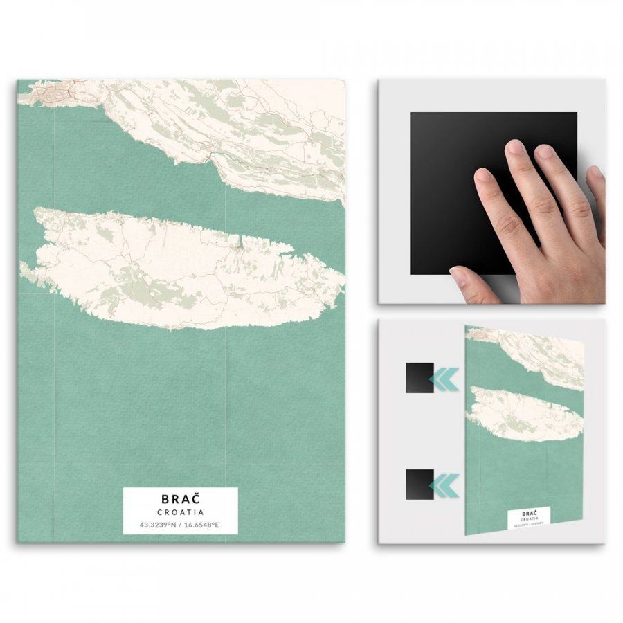 Pix4home Plakat metalowy Mapa Vintage Brač L POS-L-03822