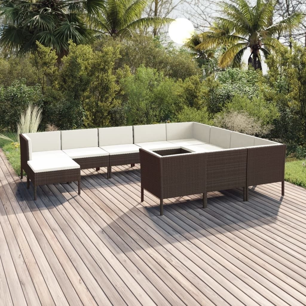 vidaXL 11-cz zestaw wypoczynkowy do ogrodu poduszki rattan PE brąz 3094507