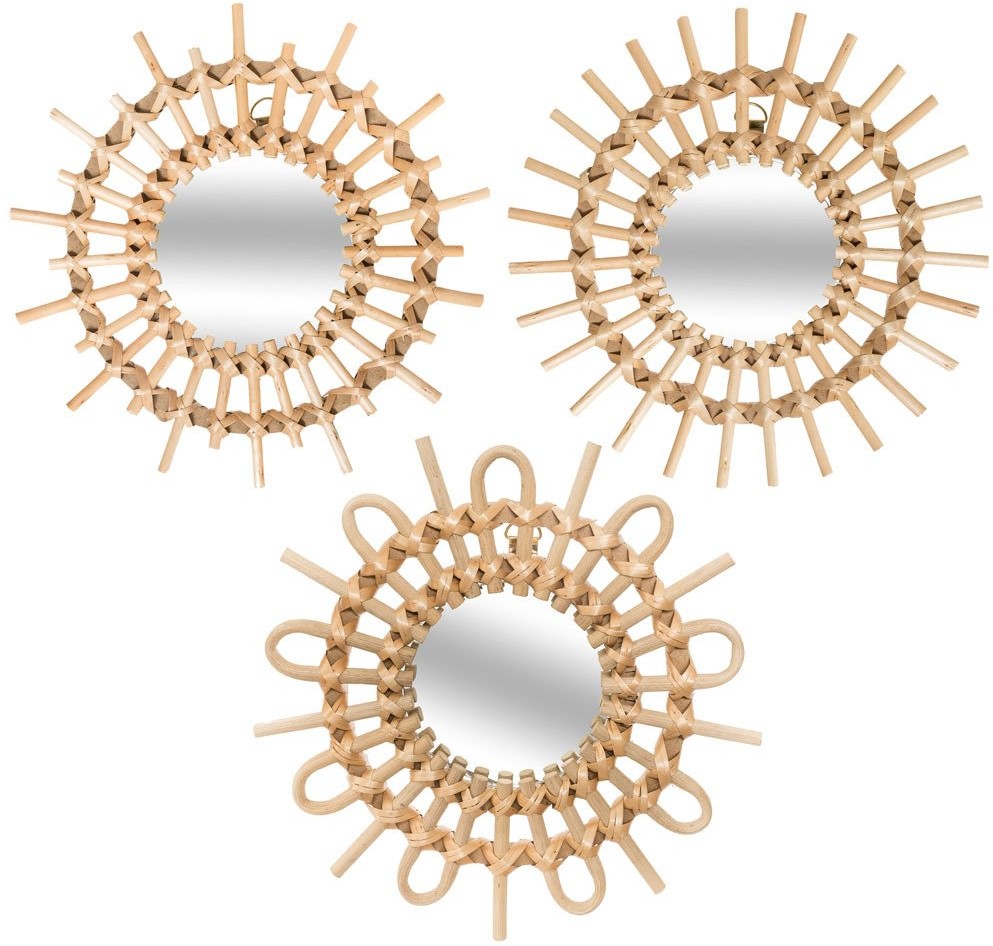 Atmosphera Lustro wiszące komplet trzech luster w pięknych wiklinowych ramach B07MY93WBS