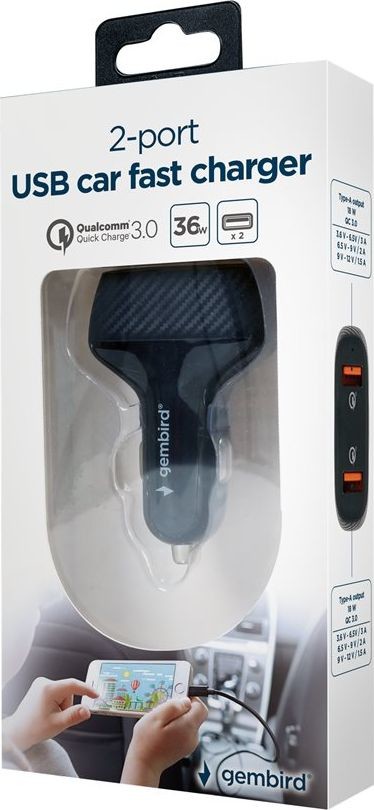 Gembird Ładowarka TA-U2QC3-CAR-01 2x USB-A 3 A TA-U2QC3-CAR-01 TA-U2QC3-CAR-01