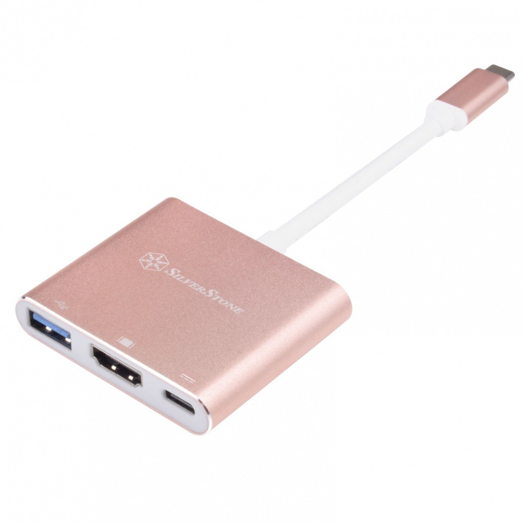 Silverstone EP08P SST-EP08P Adapter USB 3.1 Type-C do USB Type-A USB Type-C PD data or charging port oraz 4K HDMI DP Alt Mode 100mm różowy 40161
