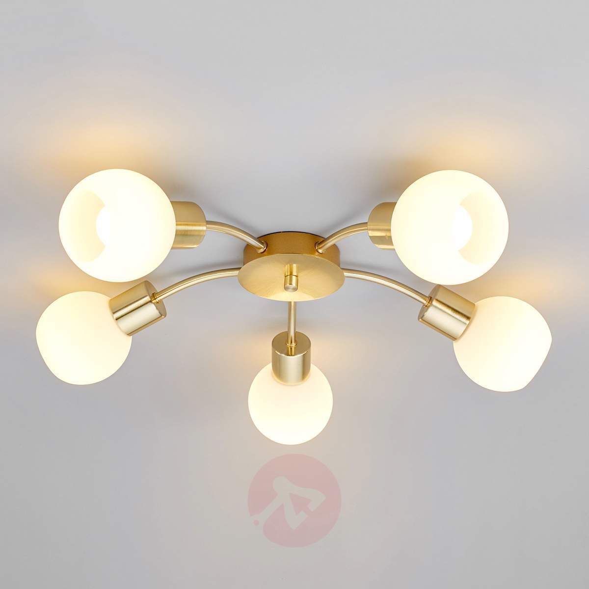 Lampenwelt ELAINA - lampa sufitowa LED, mosiężna, 5-pkt.