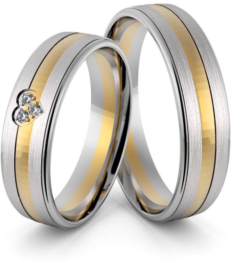 Eminence Obrączki ślubne dwukolorowe z sercem i brylantami - Au-963 Au-963-5