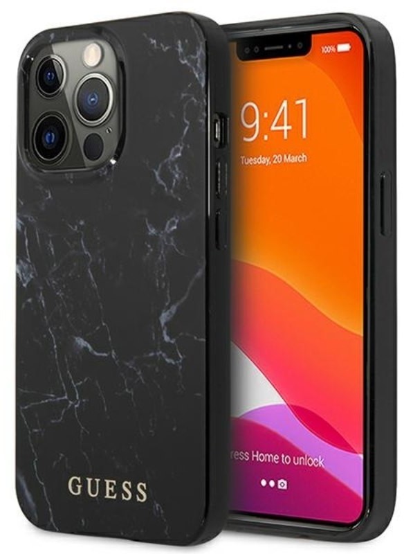 Guess Marble - Etui iPhone 13 Pro czarny GUHCP13LPCUMABK