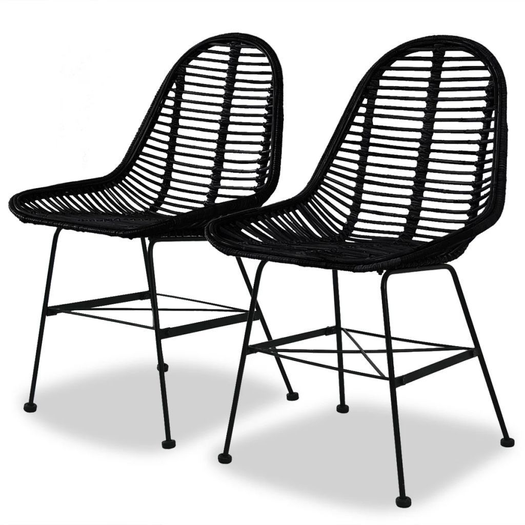 vidaXL Krzesła do jadalni, 2 szt., naturalny rattan, czarne