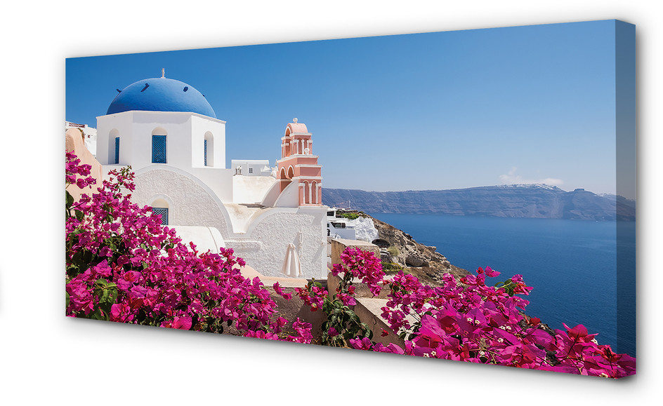 PL Tulup Obrazy na płótnie Grecja Kwiaty morze budynki 120x60cm