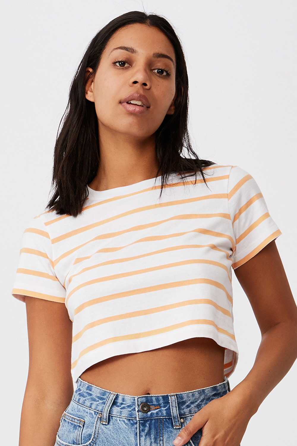 Cotton On Damski bawełniany T-shirt basic z krótkim rękawem Baby w paski