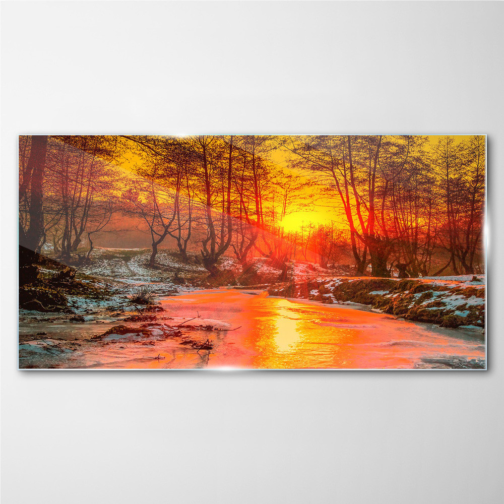 PL Coloray Obraz na Szkle las rzeka śnieg przyroda 120x60cm