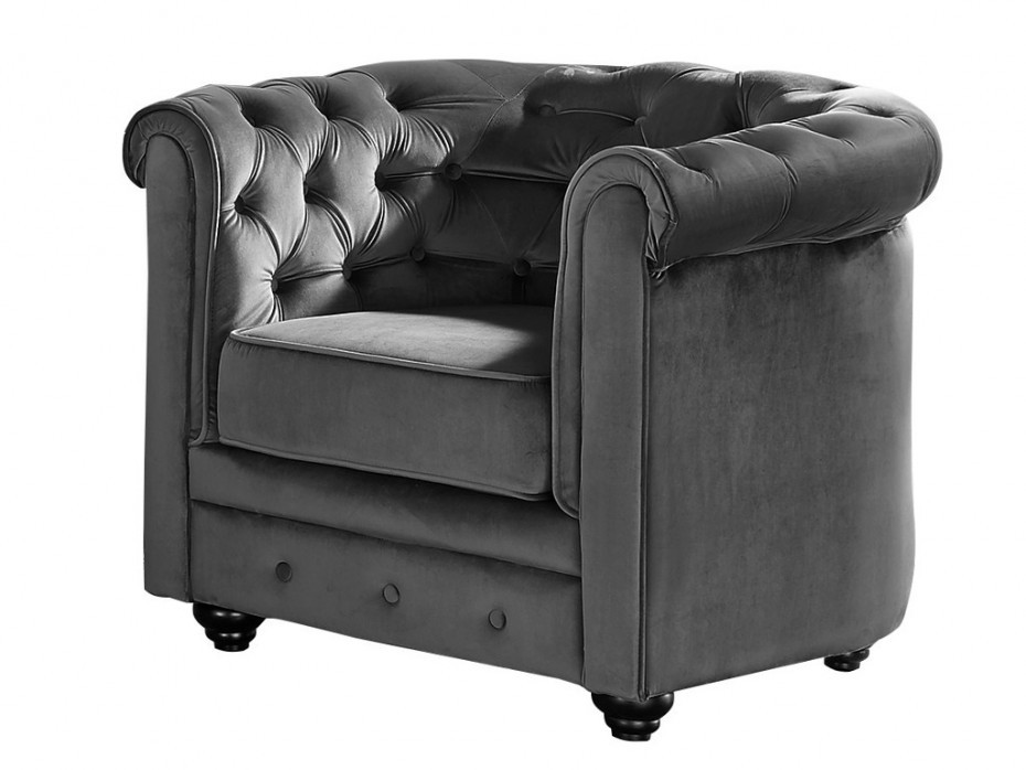 Vente-Unique Fotel CHESTERFIELD - Antracytowy welur