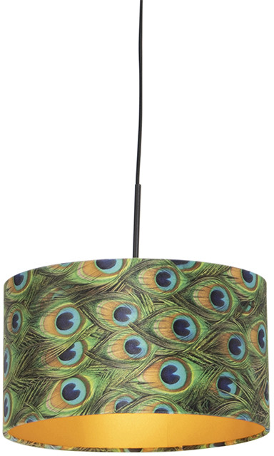 QAZQA Lampa wisząca klosz welurowy paw-złoty 35cm - Combi