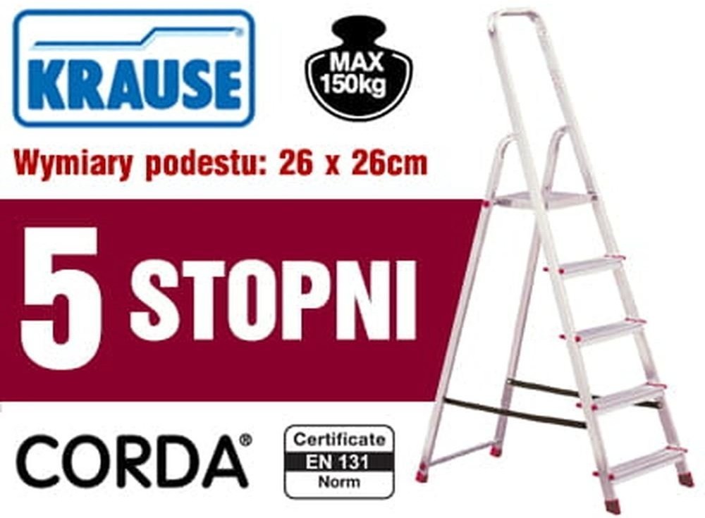 Krause 996 99674643 Aluminiowa drabina domowa Corda 5 stopnie wysokość robocza 3,00m) 74643-uniw