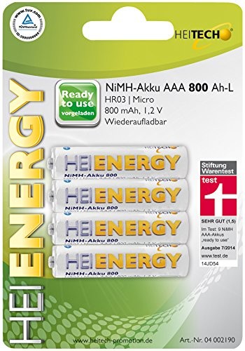 Heitech wstępnie naładowany akumulator NiMH HR03/Micro/AAA, 800 mAh, 1,2 V, do wielokrotnego ładowania, 04002190