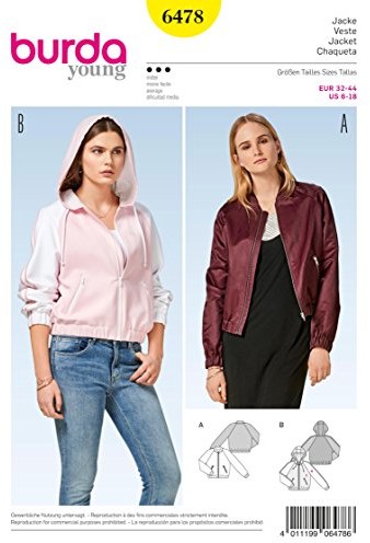 Burda burda 6478 wzór kurtki i Blouson cięcia (damski, rozm. 32$37 44) Level 3 średnia B6478