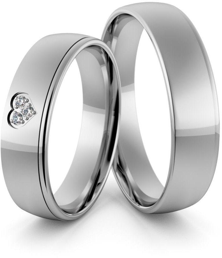 Eminence Obrączki ślubne palladowe 5 mm z sercem i brylantami - Pd-37 Pd-37