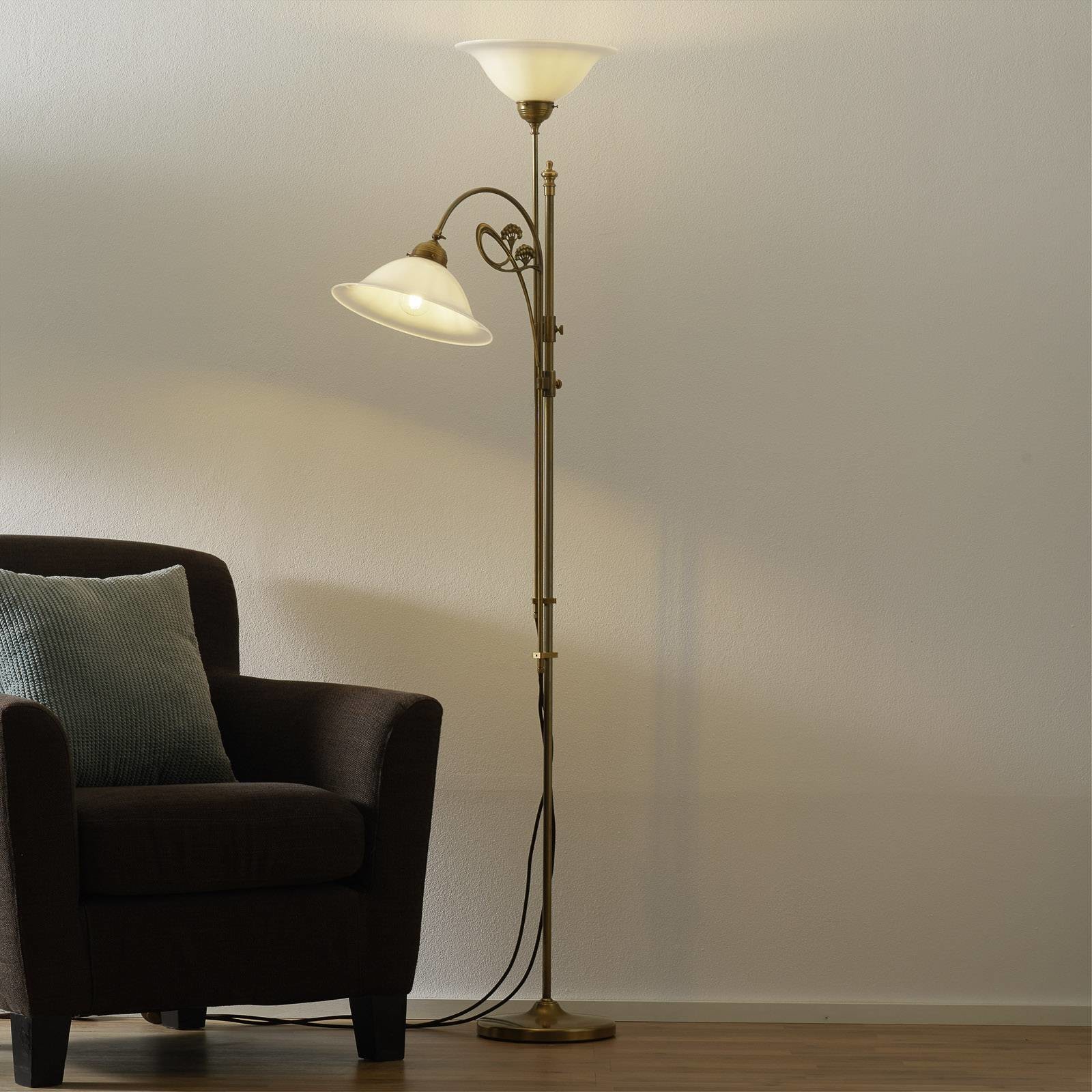 BERLINER MESSINGLAMP Mosiężna lampa stojąca Alwine 2-punktowa