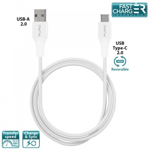 PURO Type-C Charge & Sync Cable - Kabel USB-C 2.0 na USB-A 2.0 do ładowania & synchronizacji danych, 2A, 480 Mbps, 1m (biały) CUSBC31WHI