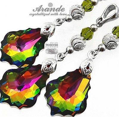 Arande Swarovski Piękny Komplet Vitrail Olivine Srebro 2671799748
