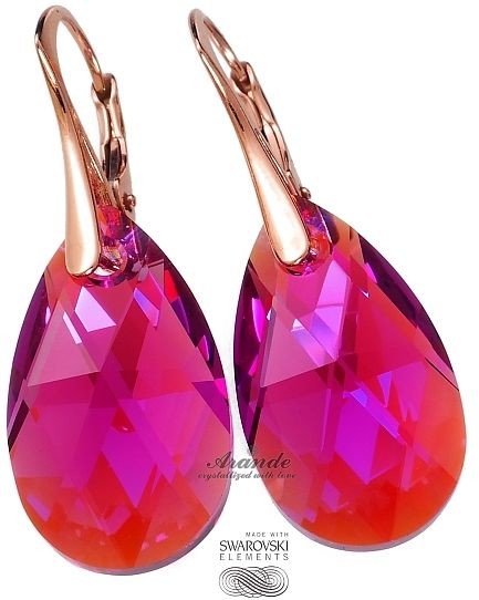 Swarovski kolczyki FUCHSIA RÓŻOWE ZŁOTO SREBRO