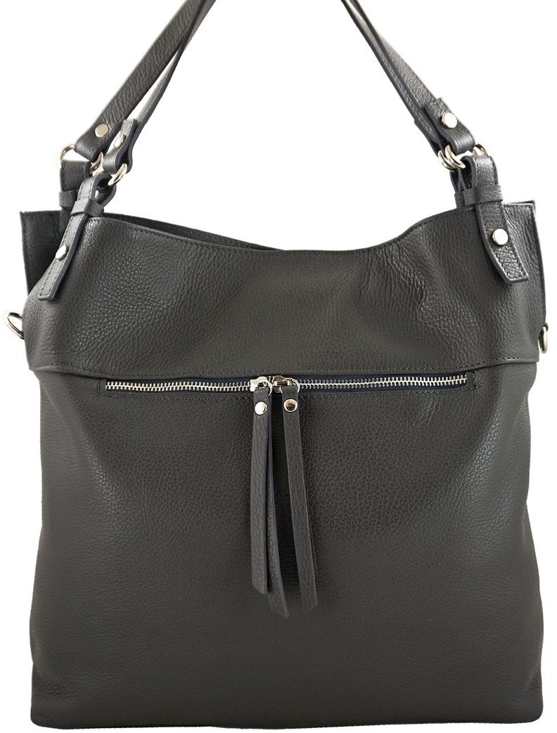 Barberini's Duży skórzany worek / shopper bag - A4 - Szary ciemny 859-28