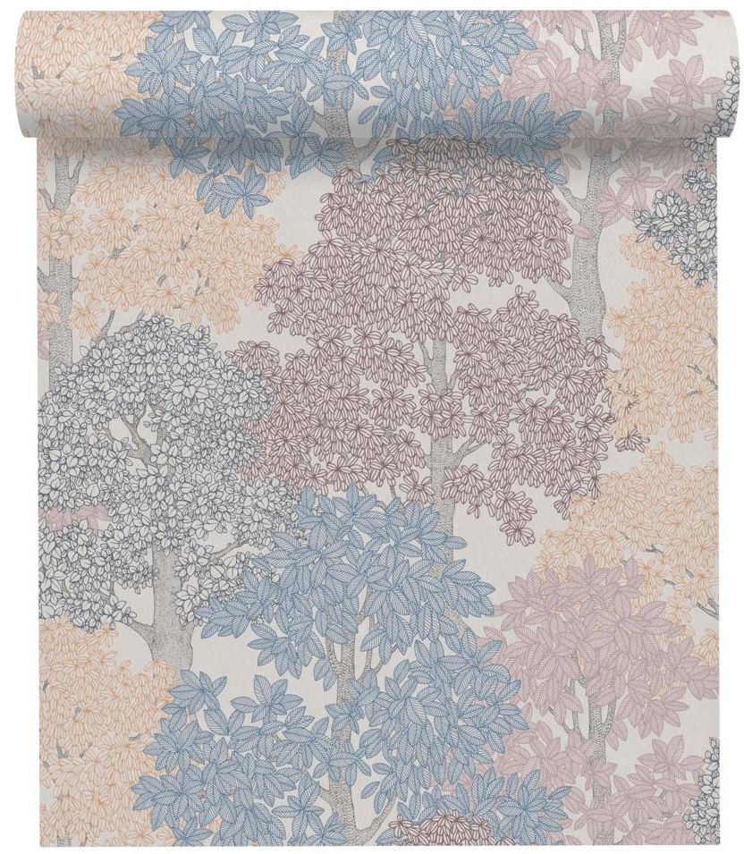 Tapeta Floral Impression 377534 beżowo-niebieska winylowa na flizelinie