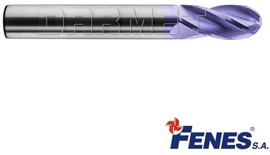 FENES Frez 2-ostrzowy ogólnego przeznaczenia, długi z czołem kulistym DIN6527-LR, VHM TiAIN - 5MM - FEN_0641-512-911-330