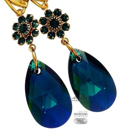 Swarovski NOWE piękne kolczyki EMERALD FEEL GOLD