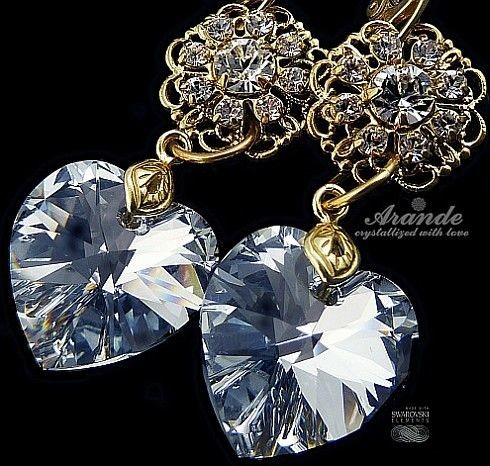 Swarovski piękne kolczyki COMET HEART ZŁOTE SREBRO