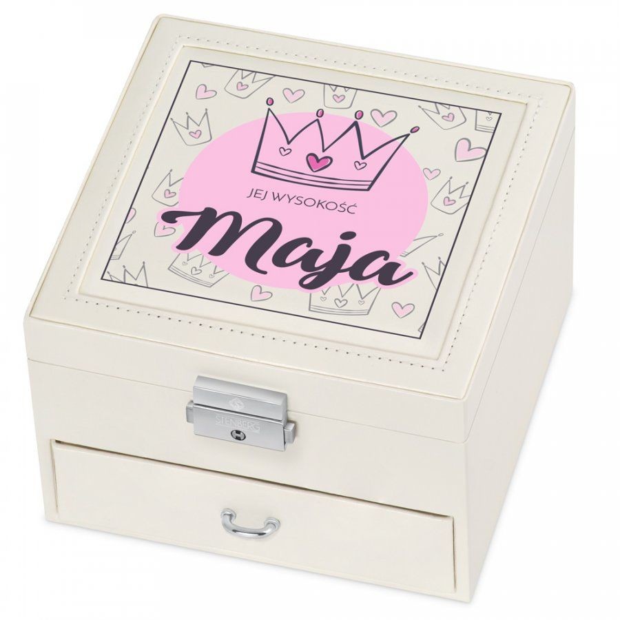 Murrano Szkatułka na Biżuterię Kremowa z Nadrukiem Jej Wysokość SZKT-BB-012
