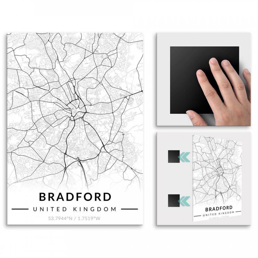 Pix4home Plakat metalowy Mapa B&W Bradford M POS-M-03996