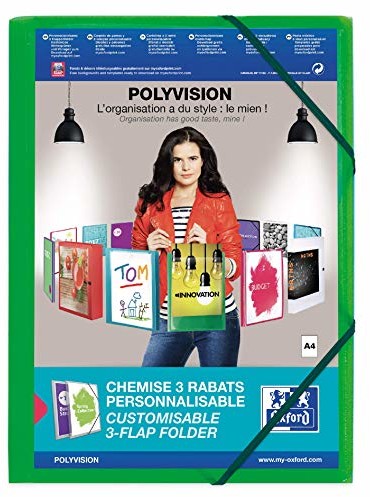 Oxford Oxford Polyvision 100201155 narożna teczka z tworzywa sztucznego, 12 sztuk, DIN A4, z 3 klapami, zielona, teczka na dokumenty, idealna do biura, szkoły i organizacji mobilnej