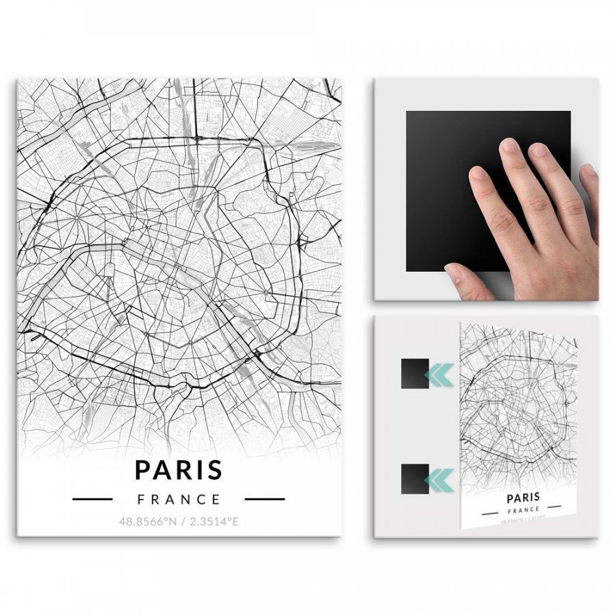 Pix4home Plakat metalowy Mapa B&W Paryż M POS-M-03428
