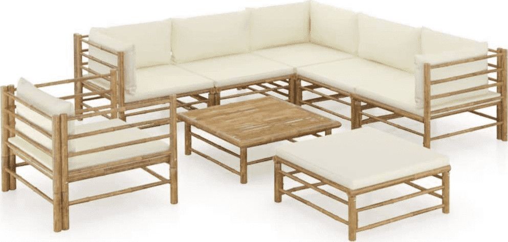 vidaXL 8-cz zestaw do ogrodu śmietankowe poduszki bambus 3058217