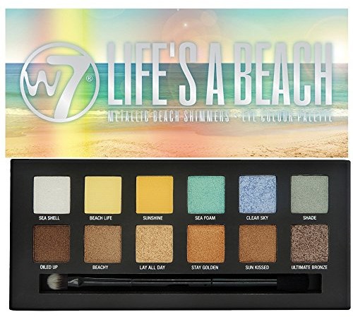 W7 dodatkowo A Beach Metallic Beach Shimmers 12 Colour Eye Shadow palety Make Up Kit 5060503767195